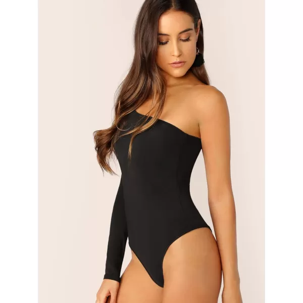 Floerns Women's One Shoulder Long Sleeve Stretch Bodysuit Jumpsuit