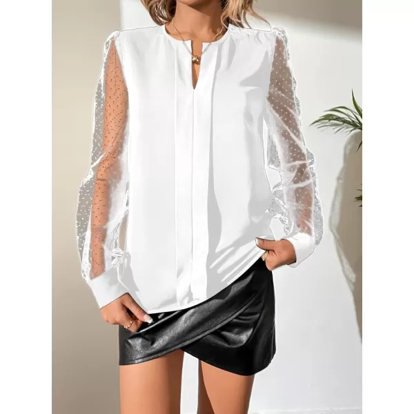 Floerns Women's Pearl Sheer Mesh Long Sleeve Tops Blouse