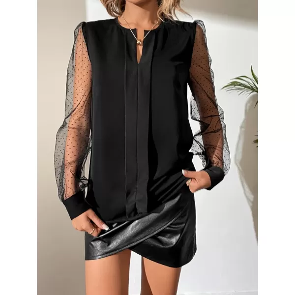 Floerns Women's Pearl Sheer Mesh Long Sleeve Tops Blouse