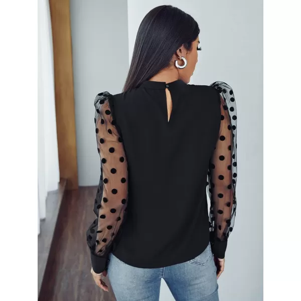 Floerns Women's Pearl Sheer Mesh Long Sleeve Tops Blouse