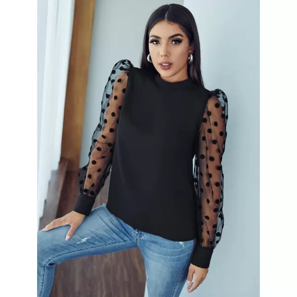 Floerns Women's Pearl Sheer Mesh Long Sleeve Tops Blouse