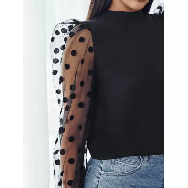 Floerns Women's Pearl Sheer Mesh Long Sleeve Tops Blouse