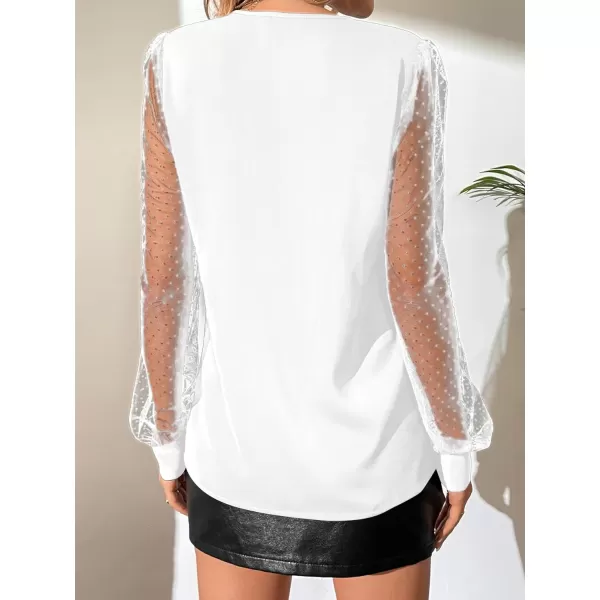 Floerns Women's Pearl Sheer Mesh Long Sleeve Tops Blouse