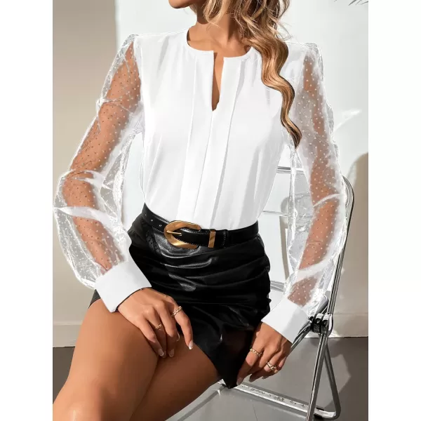 Floerns Women's Pearl Sheer Mesh Long Sleeve Tops Blouse