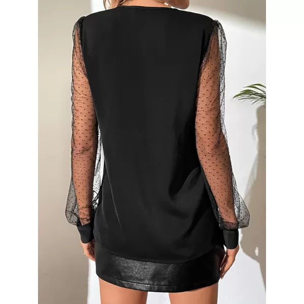 Floerns Women's Pearl Sheer Mesh Long Sleeve Tops Blouse