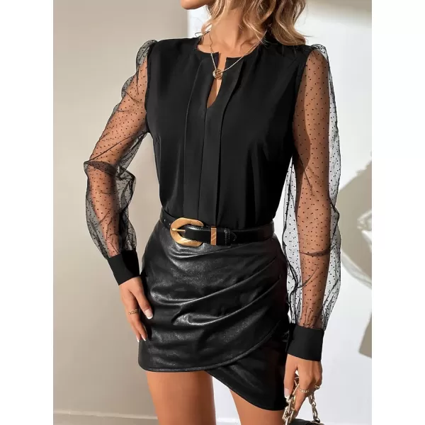 Floerns Women's Pearl Sheer Mesh Long Sleeve Tops Blouse