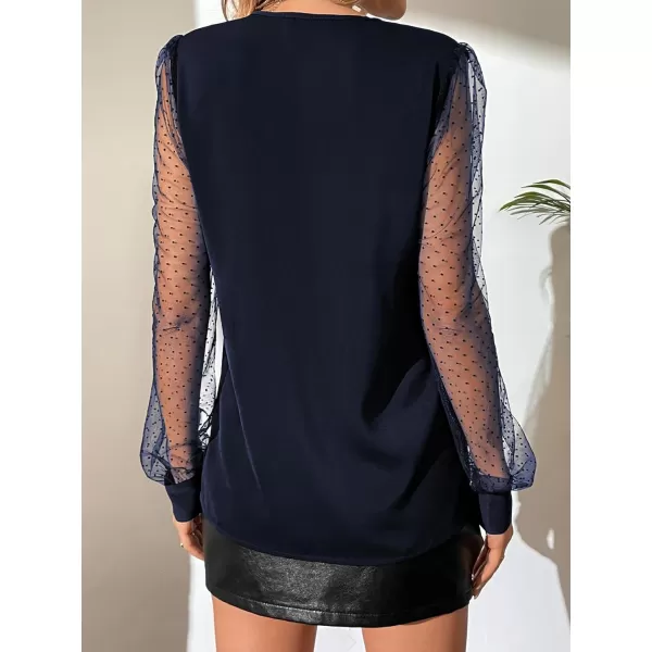 Floerns Women's Pearl Sheer Mesh Long Sleeve Tops Blouse