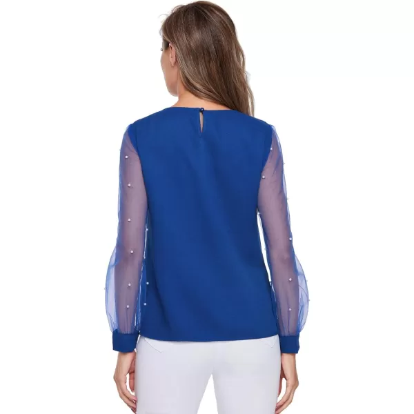 Floerns Women's Pearl Sheer Mesh Long Sleeve Tops Blouse