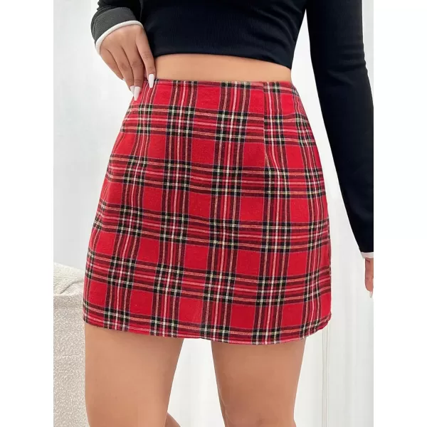 Floerns Women's Plaid High Waist Bodycon Split Mini Skirt