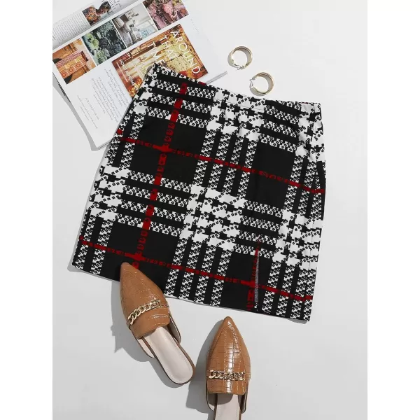 Floerns Women's Plaid High Waist Bodycon Split Mini Skirt