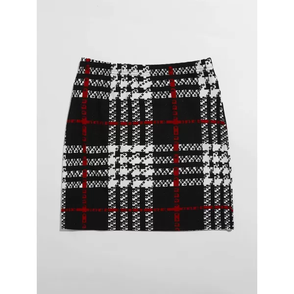 Floerns Women's Plaid High Waist Bodycon Split Mini Skirt