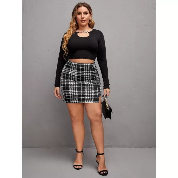Floerns Women's Plaid High Waist Bodycon Split Mini Skirt