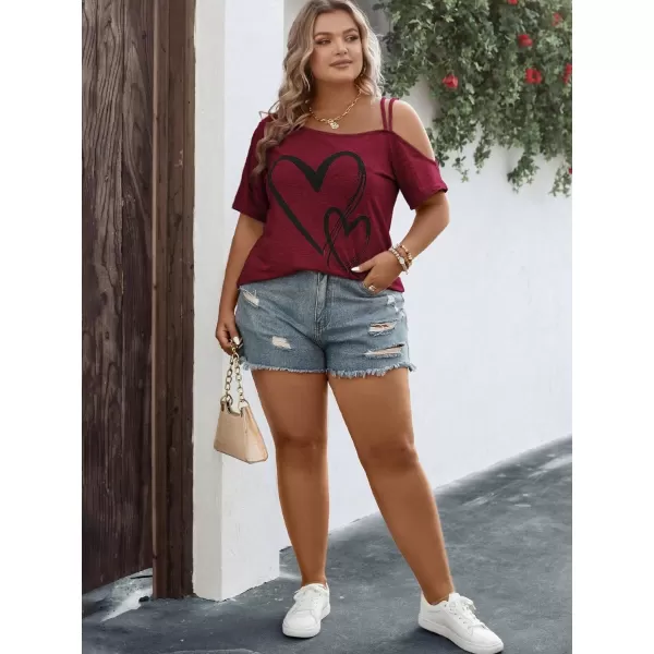 Floerns Women's Plus Size Asymmetrical Neck Graphic Print Short Sleeve T Shirt