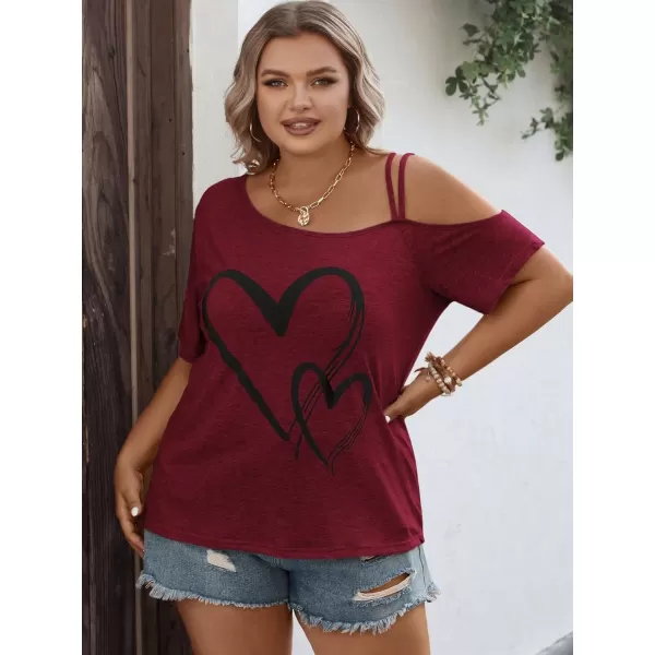 Floerns Women's Plus Size Asymmetrical Neck Graphic Print Short Sleeve T Shirt