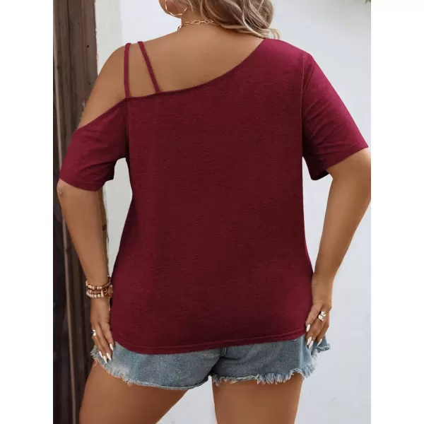 Floerns Women's Plus Size Asymmetrical Neck Graphic Print Short Sleeve T Shirt