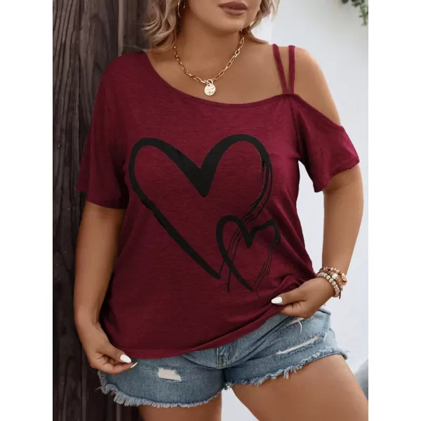 Floerns Women's Plus Size Asymmetrical Neck Graphic Print Short Sleeve T Shirt