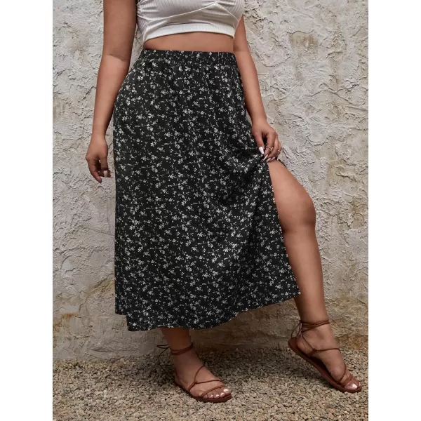 Floerns Women's Plus Size Boho Floral High Waist Split Thigh A Line Midi Skirt
