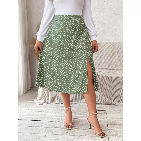 Floerns Women's Plus Size Boho Floral High Waist Split Thigh A Line Midi Skirt