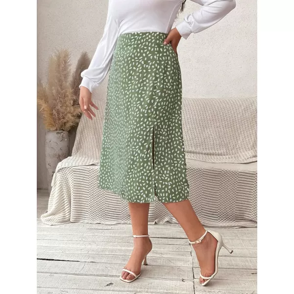 Floerns Women's Plus Size Boho Floral High Waist Split Thigh A Line Midi Skirt