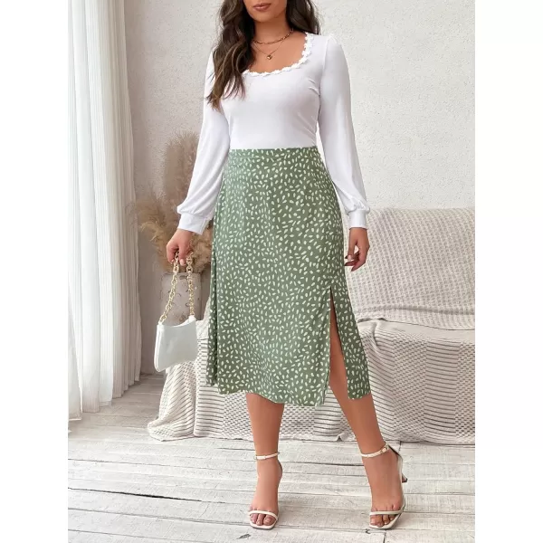 Floerns Women's Plus Size Boho Floral High Waist Split Thigh A Line Midi Skirt
