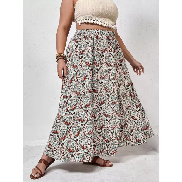 Floerns Women's Plus Size Boho Floral High Waist Split Thigh A Line Midi Skirt