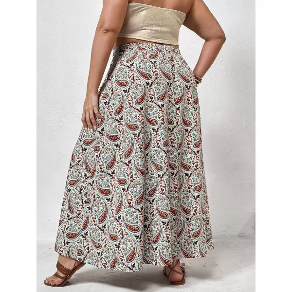 Floerns Women's Plus Size Boho Floral High Waist Split Thigh A Line Midi Skirt
