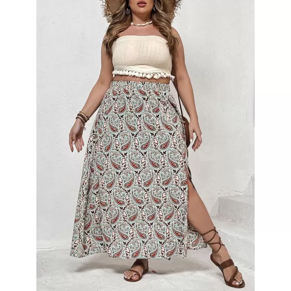 Floerns Women's Plus Size Boho Floral High Waist Split Thigh A Line Midi Skirt
