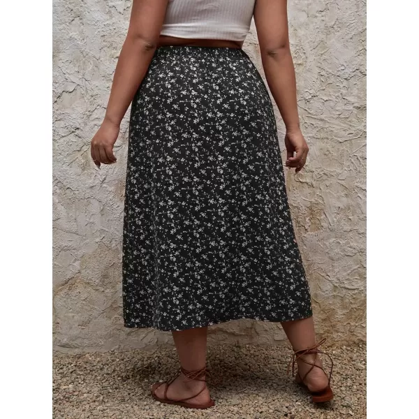 Floerns Women's Plus Size Boho Floral High Waist Split Thigh A Line Midi Skirt