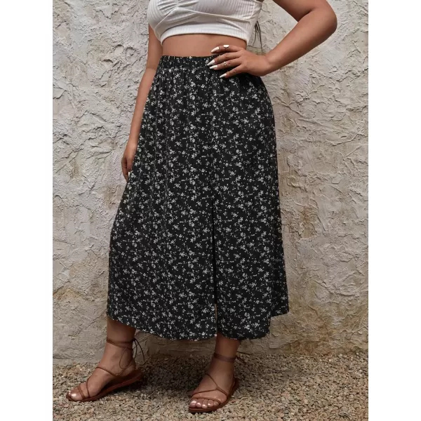 Floerns Women's Plus Size Boho Floral High Waist Split Thigh A Line Midi Skirt