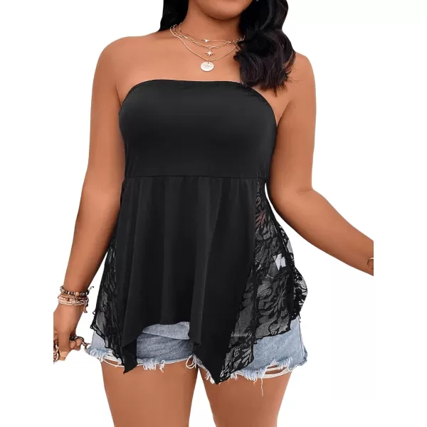 Floerns Women's Plus Size Lace Side Off Shoulder Sleeveless Asymmetrical Hem Tube Top