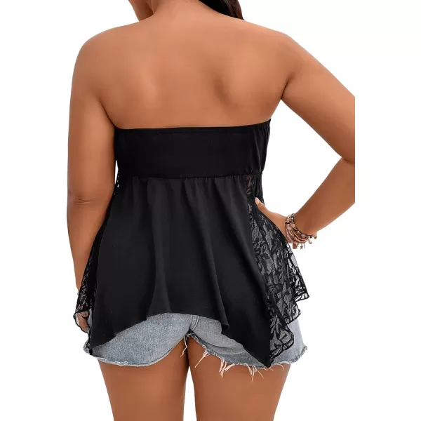 Floerns Women's Plus Size Lace Side Off Shoulder Sleeveless Asymmetrical Hem Tube Top