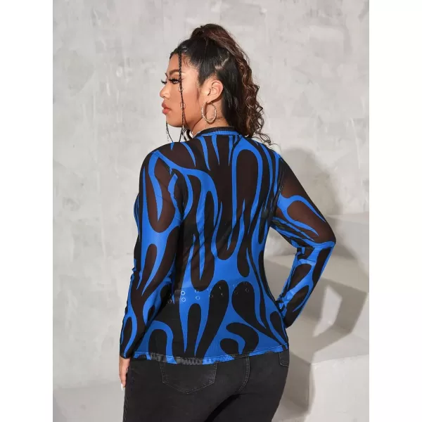 Floerns Women's Plus Size Leopard Print Mock Neck Mesh Long Sleeve Tee Shirt Top