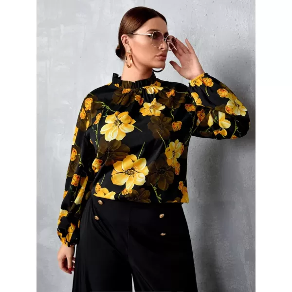 Floerns Women's Plus Size Leopard Print Mock Neck Mesh Long Sleeve Tee Shirt Top