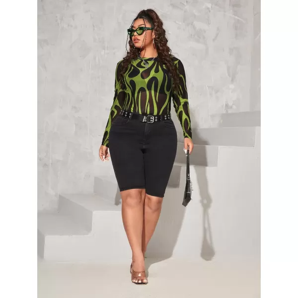 Floerns Women's Plus Size Leopard Print Mock Neck Mesh Long Sleeve Tee Shirt Top