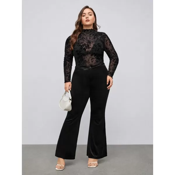 Floerns Women's Plus Size Leopard Print Mock Neck Mesh Long Sleeve Tee Shirt Top