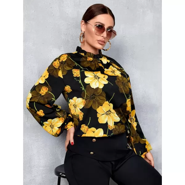 Floerns Women's Plus Size Leopard Print Mock Neck Mesh Long Sleeve Tee Shirt Top