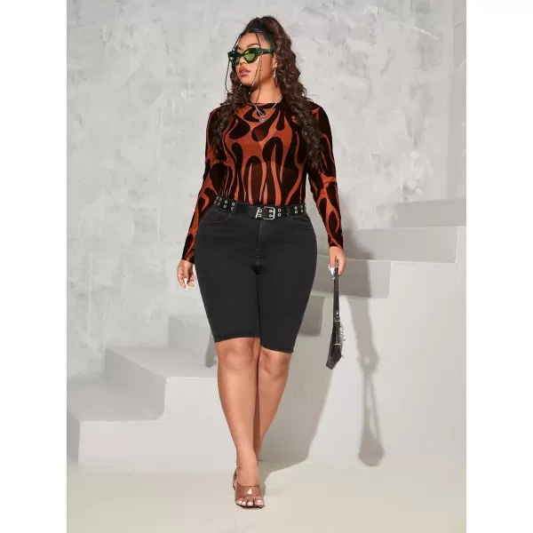 Floerns Women's Plus Size Leopard Print Mock Neck Mesh Long Sleeve Tee Shirt Top