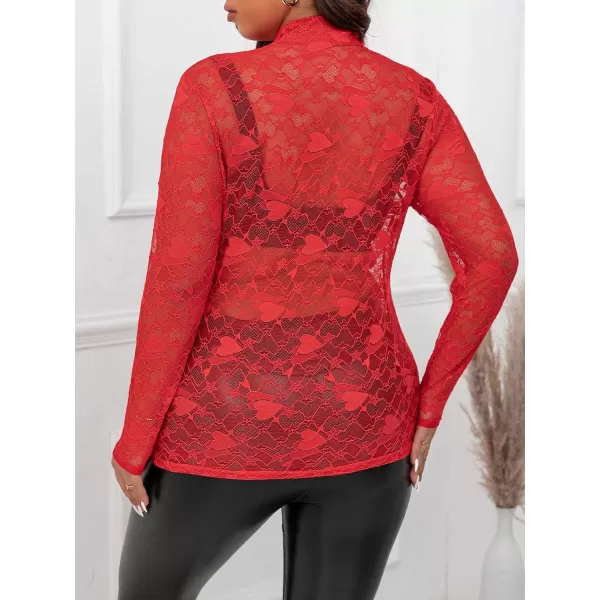 Floerns Women's Plus Size Leopard Print Mock Neck Mesh Long Sleeve Tee Shirt Top
