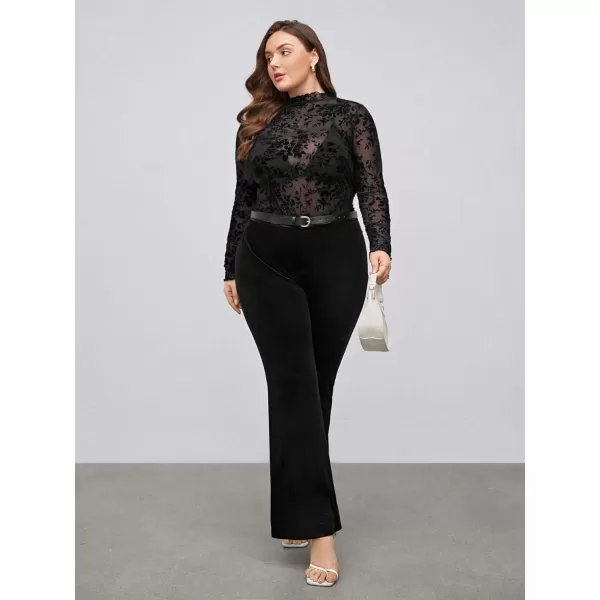 Floerns Women's Plus Size Leopard Print Mock Neck Mesh Long Sleeve Tee Shirt Top