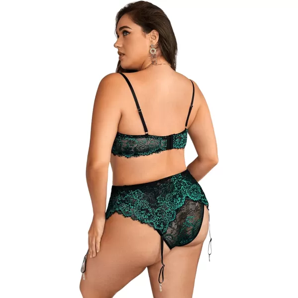 Floerns Women's Plus Size Lingerie Set Floral Lace Bralette and Panty Underwear