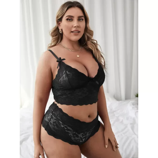 Floerns Women's Plus Size Lingerie Set Floral Lace Bralette and Panty Underwear