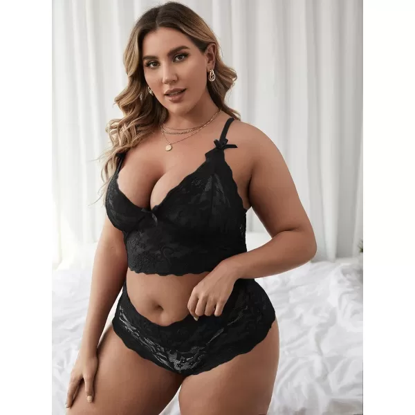 Floerns Women's Plus Size Lingerie Set Floral Lace Bralette and Panty Underwear