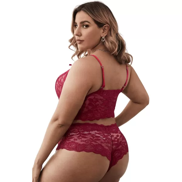 Floerns Women's Plus Size Lingerie Set Floral Lace Bralette and Panty Underwear