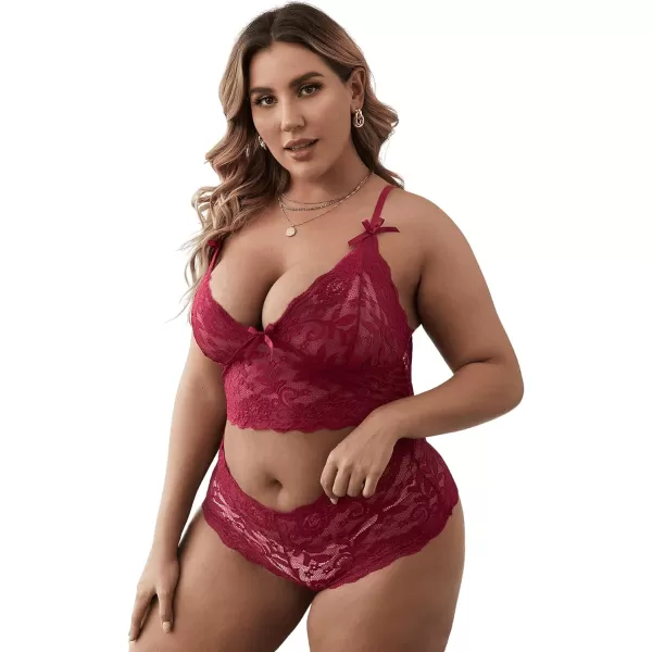 Floerns Women's Plus Size Lingerie Set Floral Lace Bralette and Panty Underwear