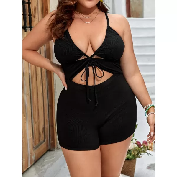 Floerns Women's Plus Size Monokini Cut Out Knot Front Crisscross One Piece Swimsuit