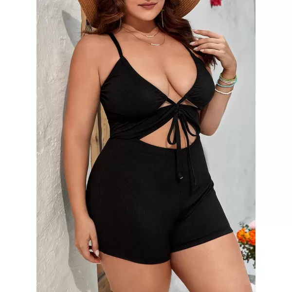 Floerns Women's Plus Size Monokini Cut Out Knot Front Crisscross One Piece Swimsuit