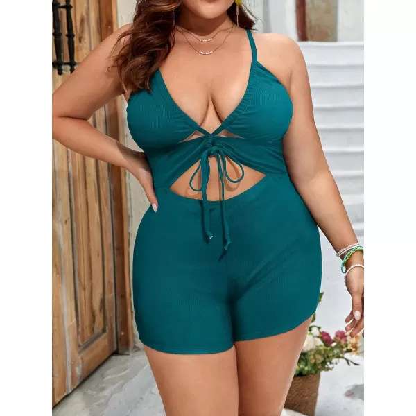 Floerns Women's Plus Size Monokini Cut Out Knot Front Crisscross One Piece Swimsuit