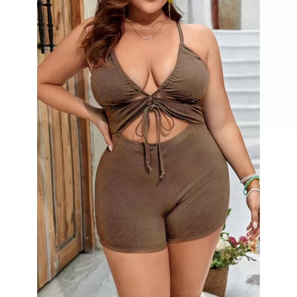 Floerns Women's Plus Size Monokini Cut Out Knot Front Crisscross One Piece Swimsuit