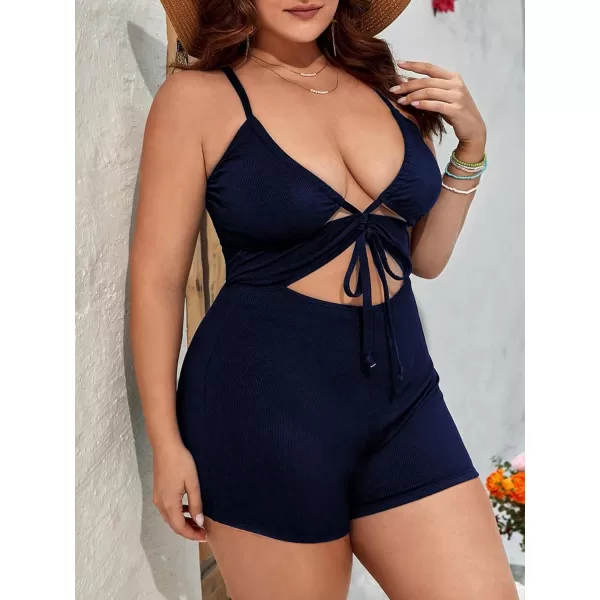 Floerns Women's Plus Size Monokini Cut Out Knot Front Crisscross One Piece Swimsuit