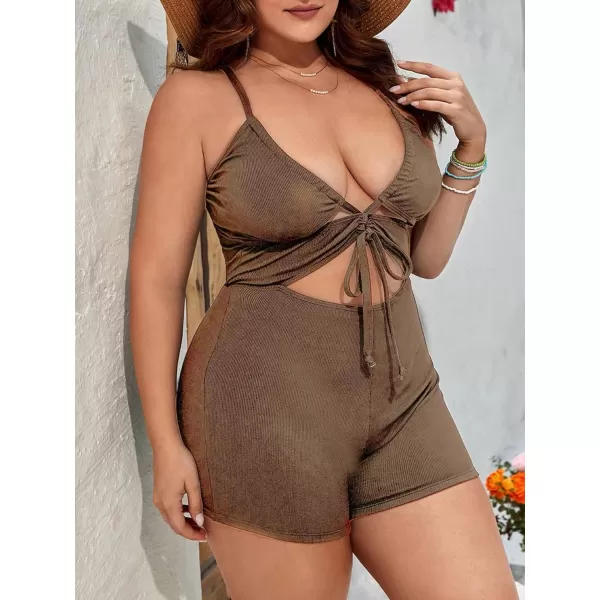 Floerns Women's Plus Size Monokini Cut Out Knot Front Crisscross One Piece Swimsuit